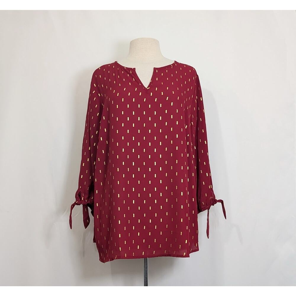 Papermoon Top Stitch Fix Red Gold Sheer Hawkins Foil Blouse Women's Size 1XL